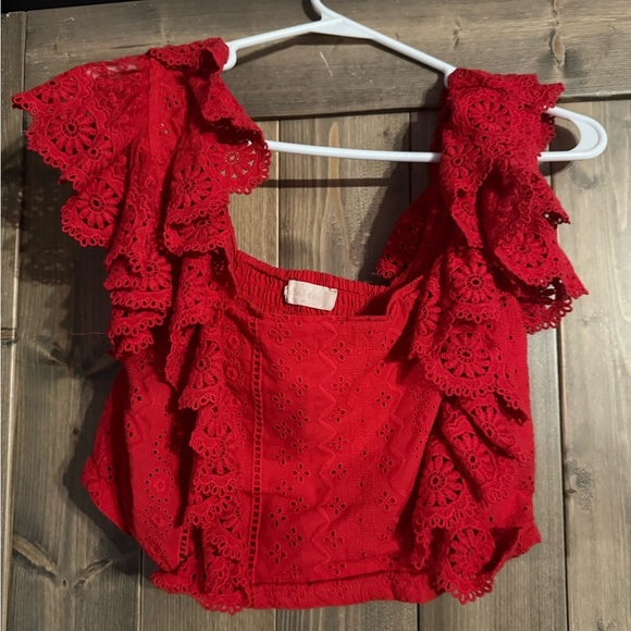Altar'd State Tops - Altar'd State Red Eyelet Cropped Ruffle Blouse